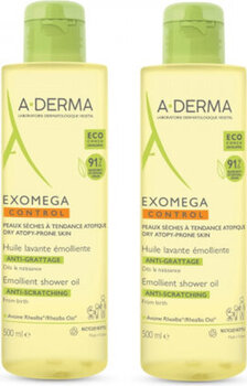 Dušo gelis A-Derma Exomega Control Emollient Shower Oil sausai odai, 2 x 500 ml kaina ir informacija | Dušo želė, aliejai | pigu.lt