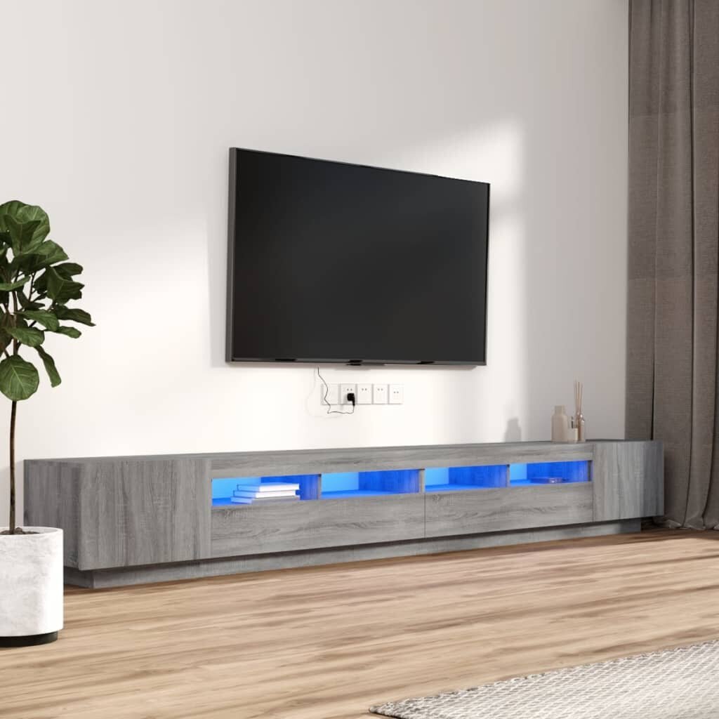 TV spintelių komplektas su LED, Mediena, 3 dalių, pilka ąžuolo spalva цена и информация | TV staliukai | pigu.lt