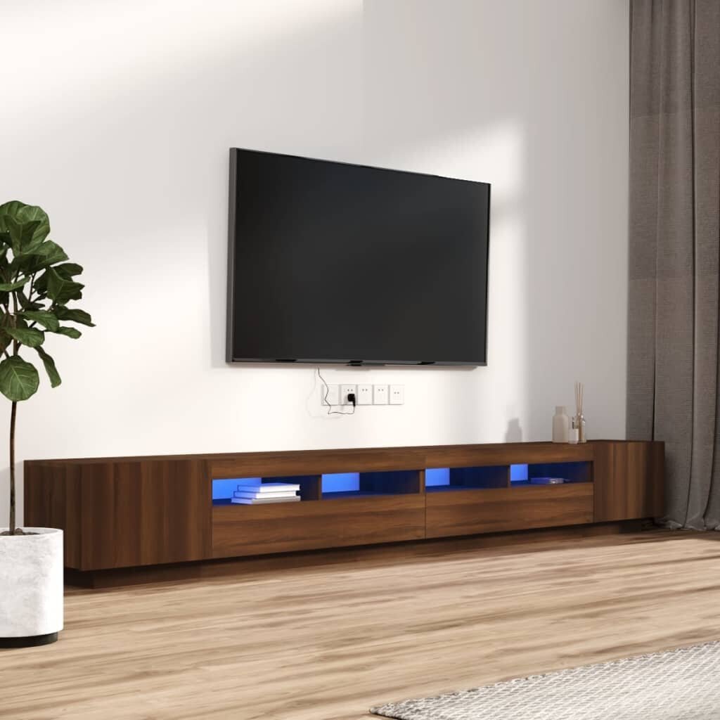 TV spintelių komplektas su LED, Mediena, 3 dalių, ruda ąžuolo spalva kaina ir informacija | TV staliukai | pigu.lt