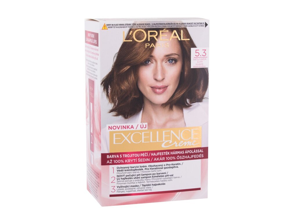 Ilgalaikiai plaukų dažai L'Oréal Paris Excellence Creme, moterims, 5.3 Natural Golden Brown kaina ir informacija | Plaukų dažai | pigu.lt