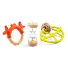 Набор для младенцев, 3 шт - погремушка и два прорезывателя, Djeco цена и информация | Игрушки для малышей | pigu.lt