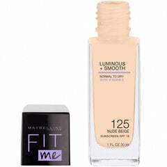 Maybelline Fit Me! Luminous + Smooth SPF18 Foundation 125 Nude Beige для ровного и сияющего цвета лица 30 мл цена и информация | Пудры, базы под макияж | pigu.lt