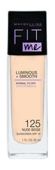 Maybelline Fit Me! Luminous + Smooth SPF18 Foundation 125 Nude Beige для ровного и сияющего цвета лица 30 мл цена и информация | Пудры, базы под макияж | pigu.lt