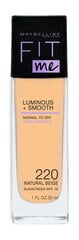 Maybelline Fit Me Luminous + Smooth Foundation 220 Natural Beige жидкий макияж для ровного и сияющего цвета лица 30 мл цена и информация | Пудры, базы под макияж | pigu.lt