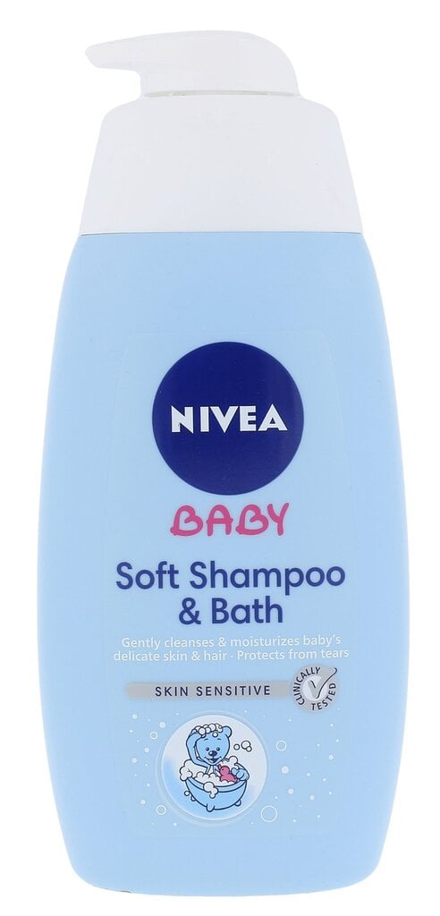 Švelnus šampūnas ir vonios prausiklis kūdikiams Nivea Baby Soft Shampoo & Bath 500 ml цена и информация | Kosmetika vaikams ir mamoms | pigu.lt