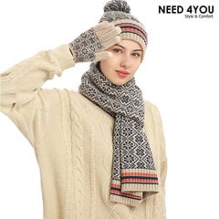 Комплект Need 4You шапка, шарф и перчатки, бежевый цена и информация | Женские шапки | pigu.lt