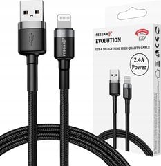 Laidas Feegar kabelis USB-A Lightning 2.4A Nylon, skirtas iPhone 14 13 Pro 12 11 10 X 8 7 kaina ir informacija | Laidai telefonams | pigu.lt