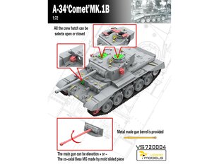 Сборная модель VESPID MODELS - British Army A-34 Comet MK.1B cruiser tank, 1/72, 720004 цена и информация | Конструкторы и кубики | pigu.lt