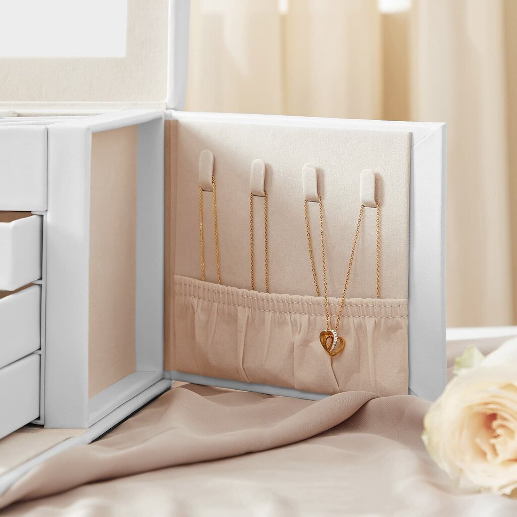Juvelyrinių dirbinių dėžutė su 4 stalčiais juvelyriniams dirbiniams baltos spalvos kaina ir informacija | Interjero detalės | pigu.lt