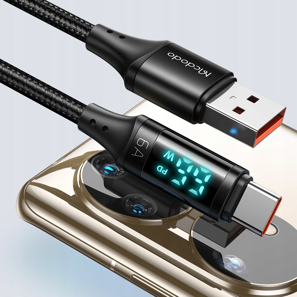"McDodo" telefono kabelis, DIGITAL PRO USB-C 5A 66W 1,2 m juodas kaina ir informacija | Laidai telefonams | pigu.lt