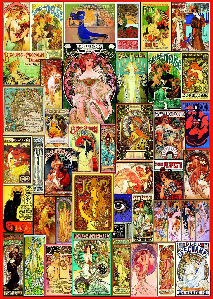 Dėlionė Educa Art Nouveau Poster Collage, 1000 detalių цена и информация | Dėlionės (puzzle) | pigu.lt