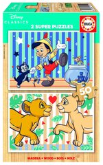 Medinės dėlionės Educa Disney Classics, 2x50 detalių kaina ir informacija | Dėlionės (puzzle) | pigu.lt