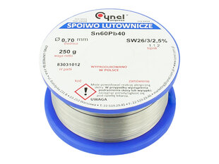 Lydmetalis su fliusu Cynel LC60-SW26 0.70mm 250g kaina ir informacija | Mechaniniai įrankiai | pigu.lt