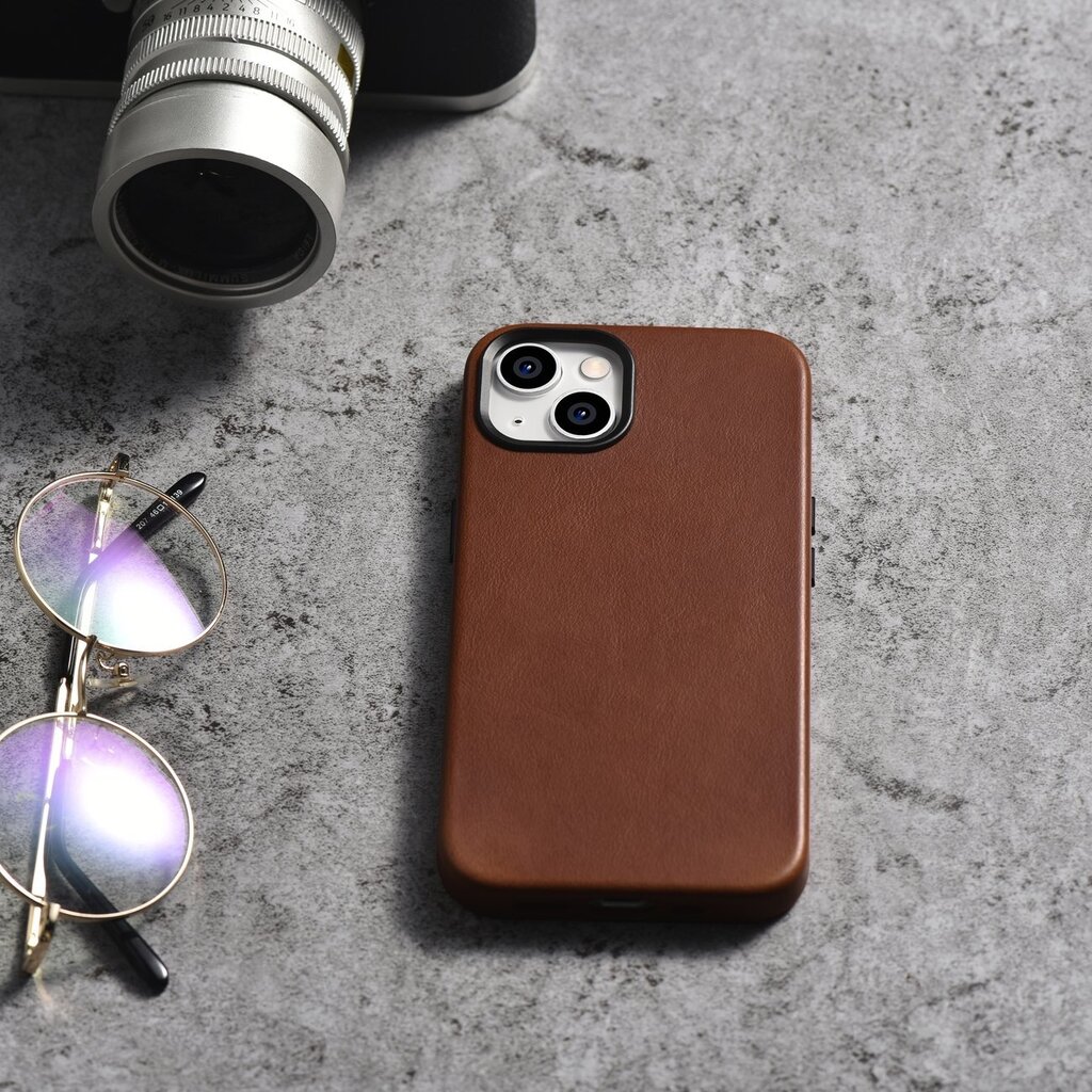 iCarer Leather iPhone 14 Magnetic Leather with MagSafe Brown (WMI14220701-RB) kaina ir informacija | Telefono dėklai | pigu.lt