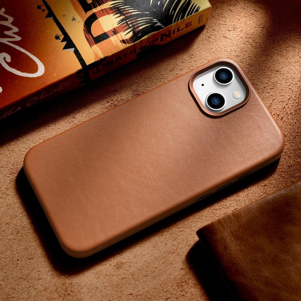 iCarer Leather iPhone 14 brown (WMI14220705-BN) (MagSafe Compatible) kaina ir informacija | Telefono dėklai | pigu.lt