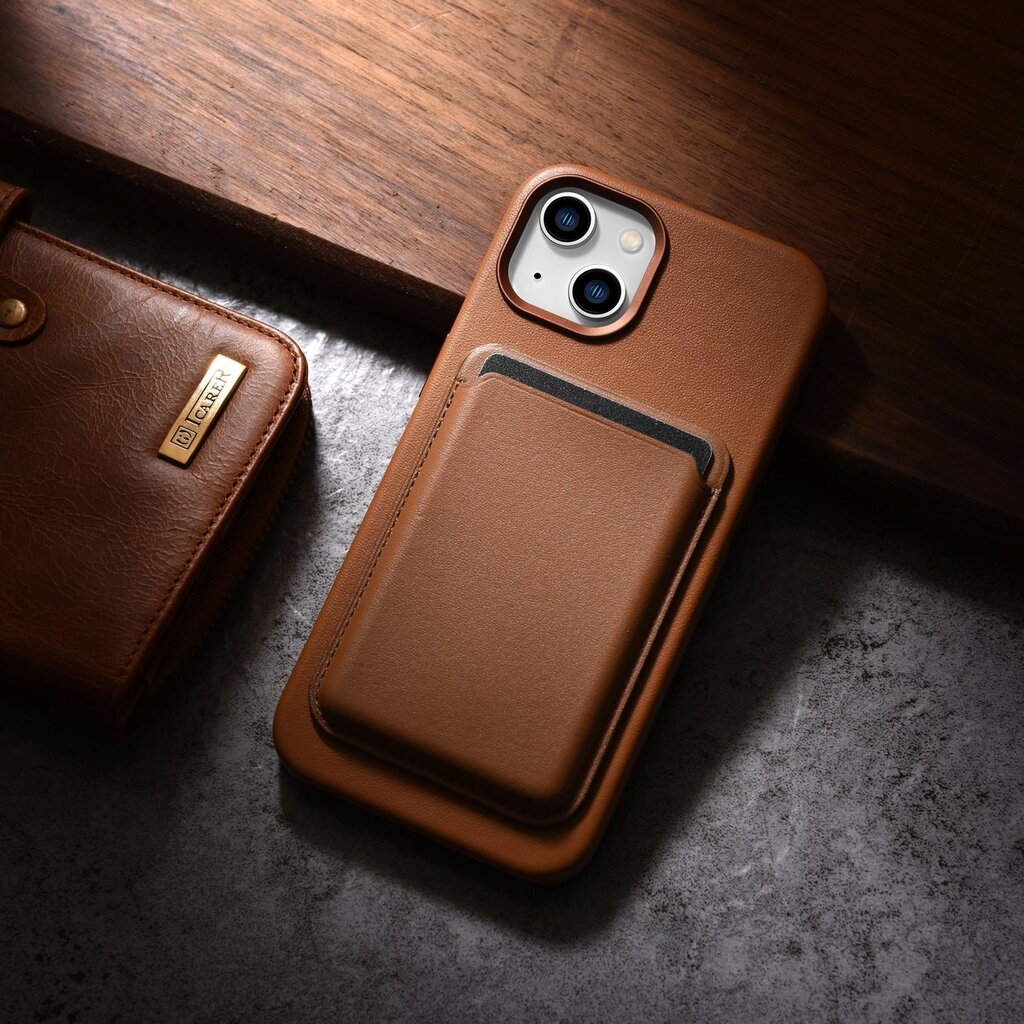 iCarer Leather iPhone 14 brown (WMI14220705-BN) (MagSafe Compatible) kaina ir informacija | Telefono dėklai | pigu.lt