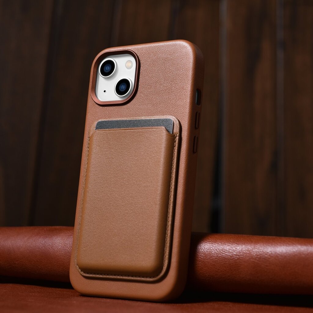 iCarer Leather iPhone 14 brown (WMI14220705-BN) (MagSafe Compatible) kaina ir informacija | Telefono dėklai | pigu.lt