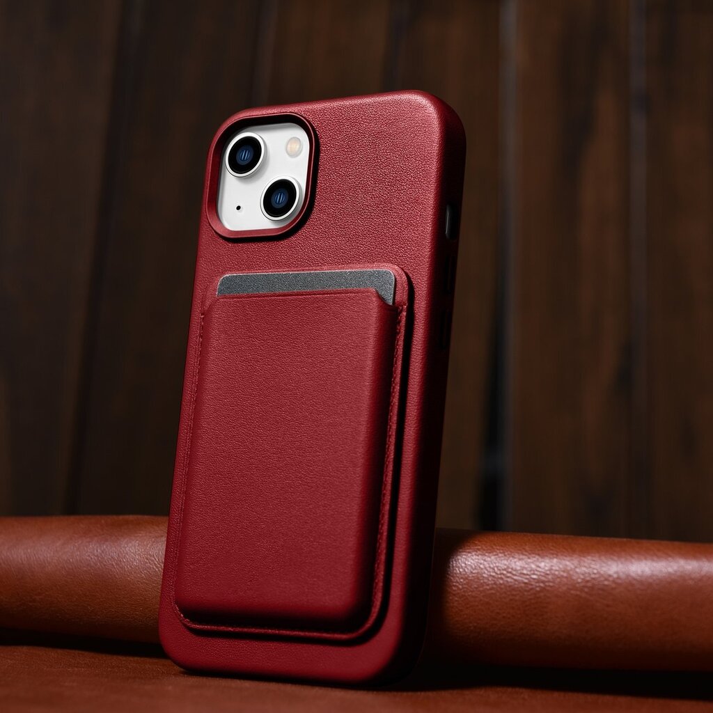 iCarer Leather iPhone 14 red (WMI14220705-RD) (MagSafe Compatible) kaina ir informacija | Telefono dėklai | pigu.lt