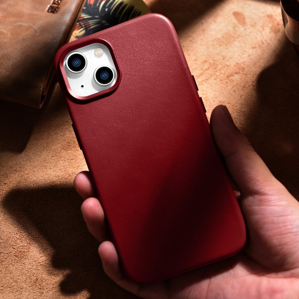 iCarer Leather iPhone 14 red (WMI14220705-RD) (MagSafe Compatible) kaina ir informacija | Telefono dėklai | pigu.lt