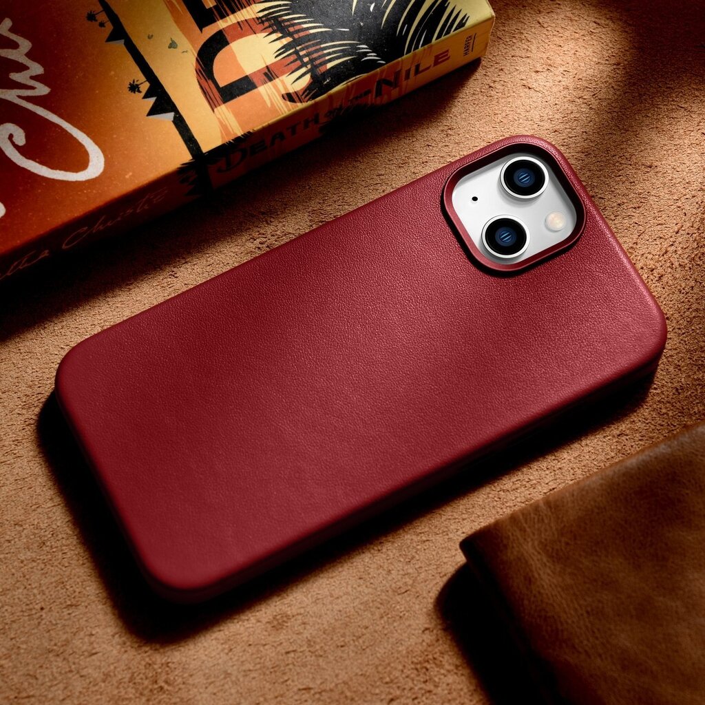 iCarer Leather iPhone 14 red (WMI14220705-RD) (MagSafe Compatible) kaina ir informacija | Telefono dėklai | pigu.lt