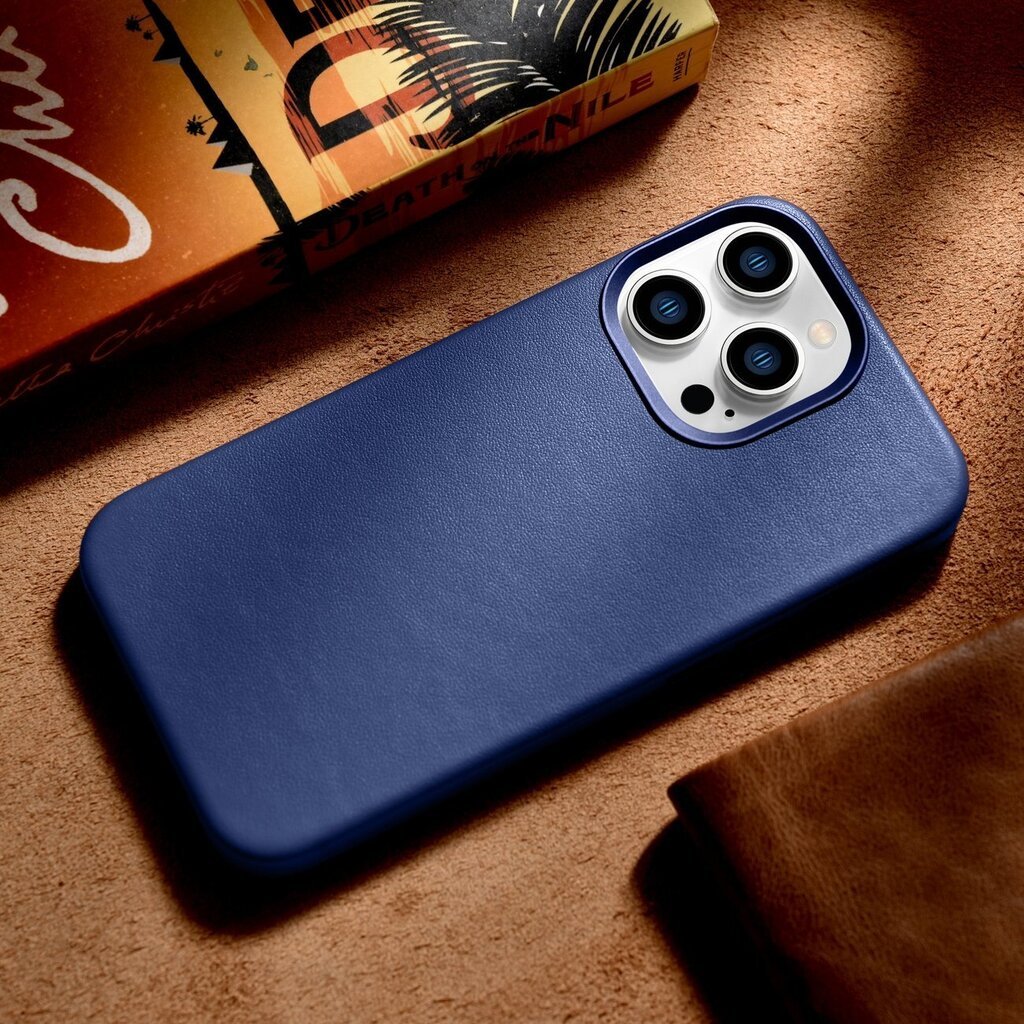 iCarer Leather iPhone 14 Pro Blue (WMI14220706-BU) (MagSafe Compatible) kaina ir informacija | Telefono dėklai | pigu.lt