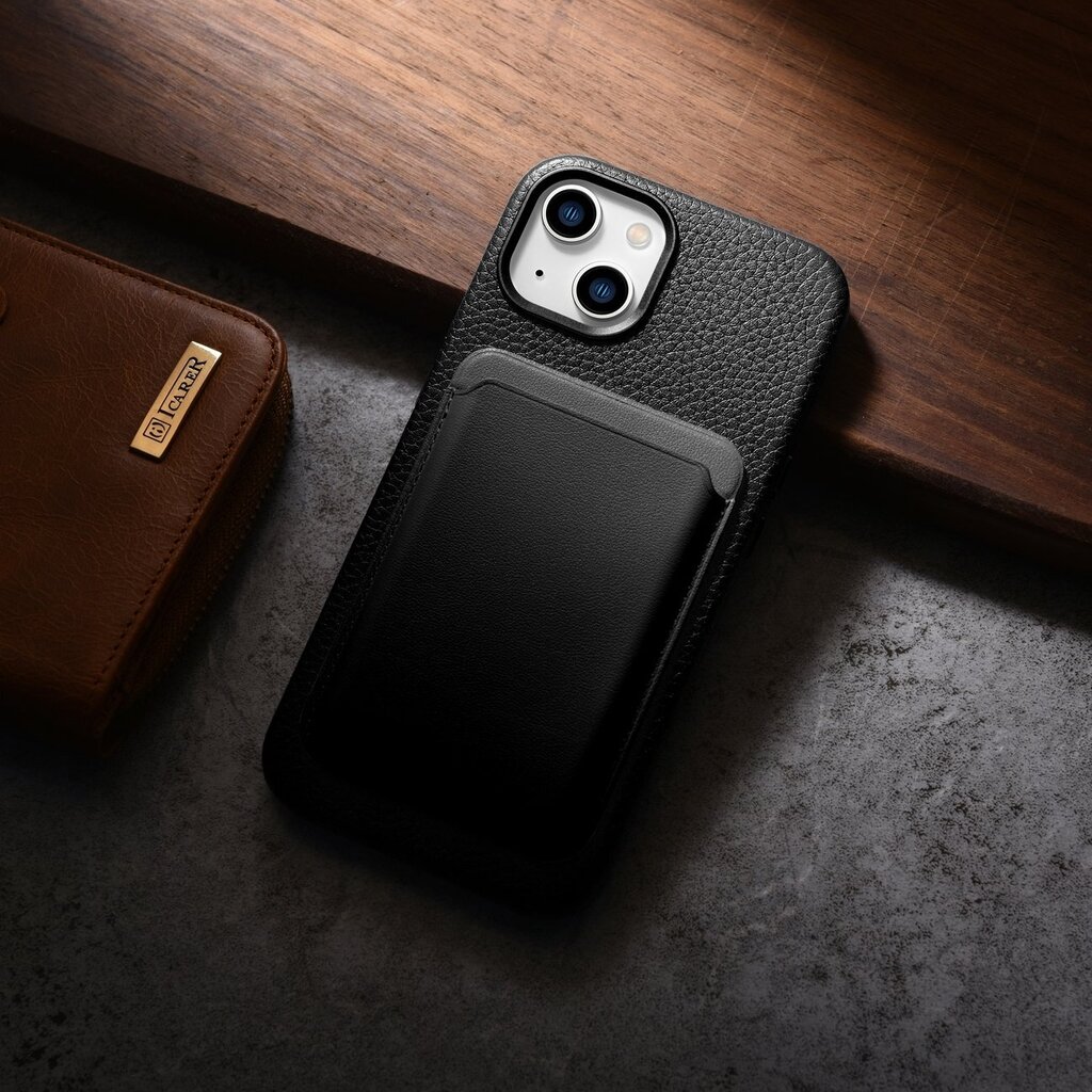 iCarer Litchi Leather iPhone 14 Magnetic MagSafe Black (WMI14220709-BK) kaina ir informacija | Telefono dėklai | pigu.lt