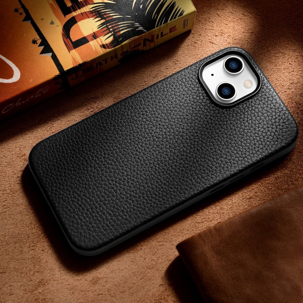 iCarer Litchi Leather iPhone 14 Magnetic MagSafe Black (WMI14220709-BK) цена и информация | Telefono dėklai | pigu.lt
