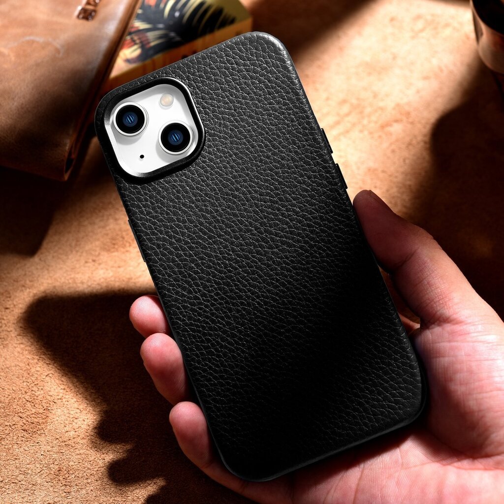 iCarer Litchi Leather iPhone 14 Magnetic MagSafe Black (WMI14220709-BK) цена и информация | Telefono dėklai | pigu.lt