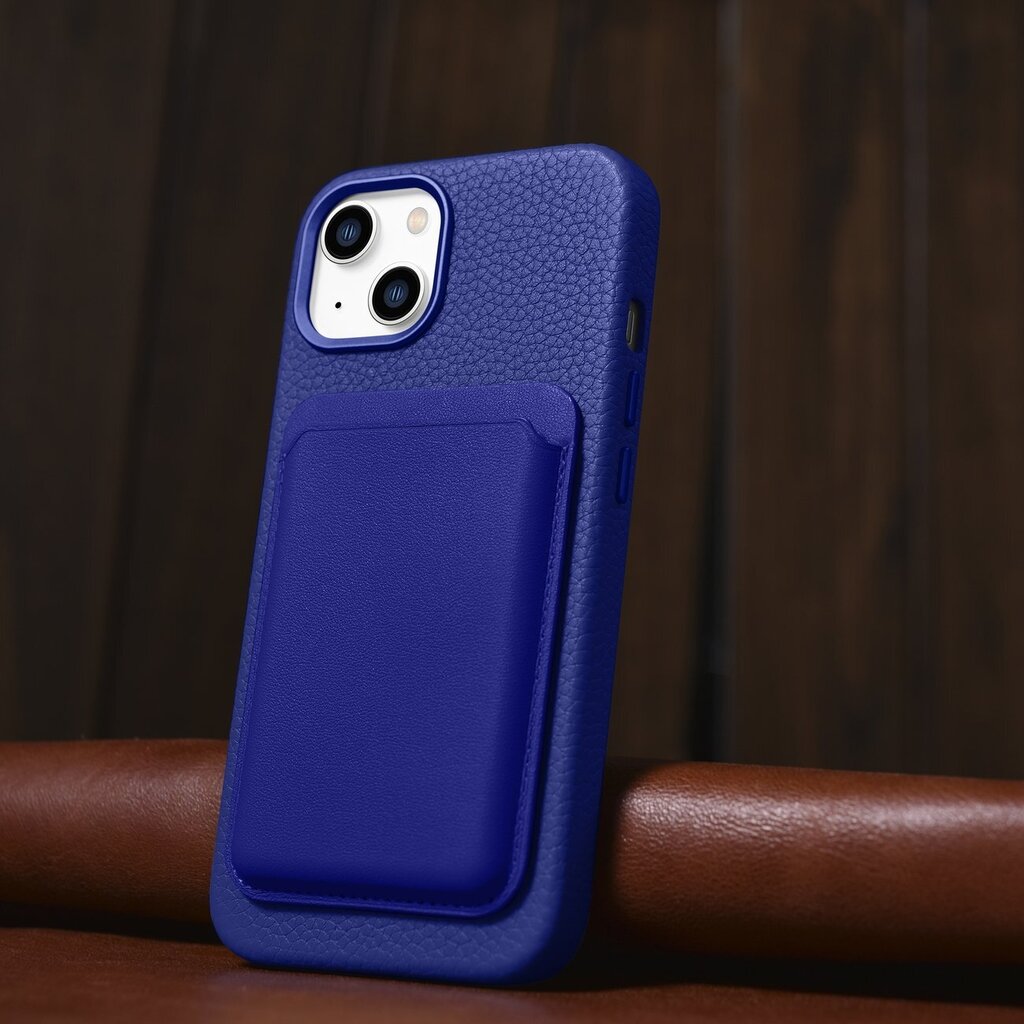 iCarer Litchi Leather iPhone 14 Magnetic MagSafe Dark Blue (WMI14220709-DB) цена и информация | Telefono dėklai | pigu.lt