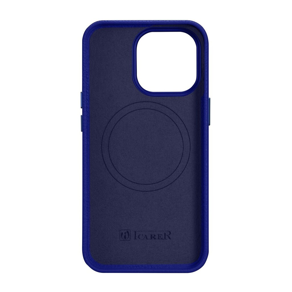 iCarer Litchi Leather iPhone 14 Pro Magnetic MagSafe Dark Blue (WMI14220710-DB) kaina ir informacija | Telefono dėklai | pigu.lt