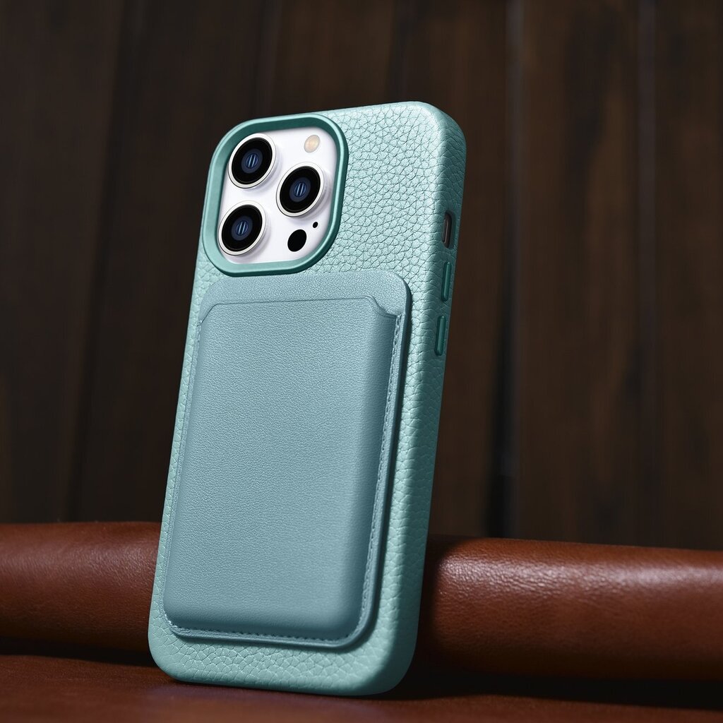 iCarer Litchi Leather iPhone 14 Pro Magnetic MagSafe Green (WMI14220710-GN) kaina ir informacija | Telefono dėklai | pigu.lt