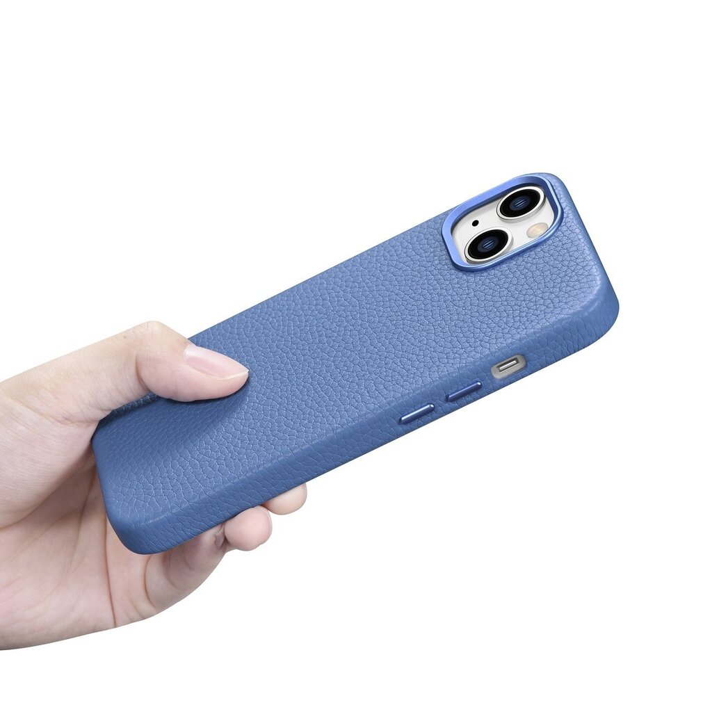 iCarer Litchi Leather iPhone 14 Plus Magnetic MagSafe Light Blue (WMI14220711-LB) kaina ir informacija | Telefono dėklai | pigu.lt