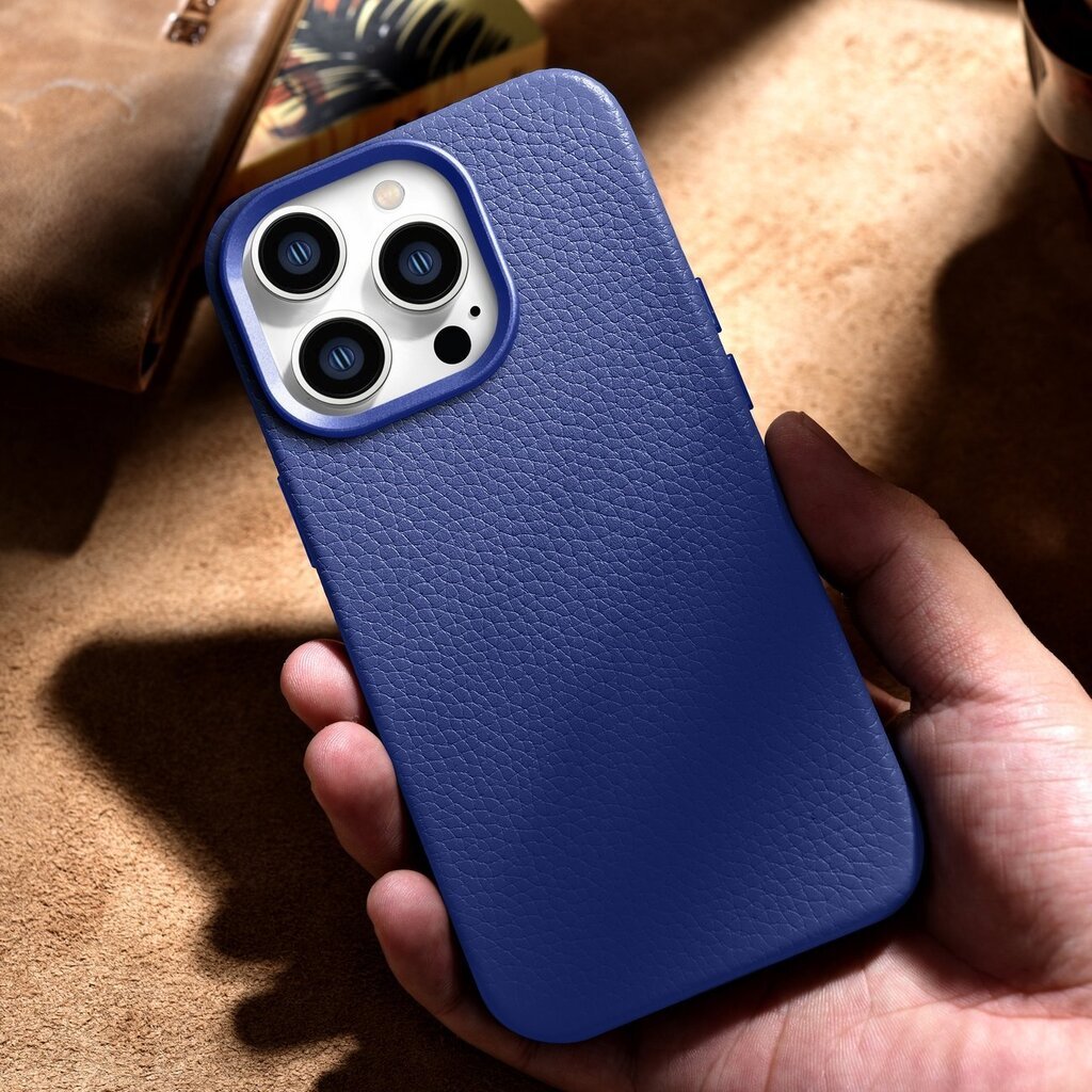 iCarer Litchi Leather iPhone 14 Pro Max Magnetic with MagSafe Dark Blue (WMI14220712-DB) kaina ir informacija | Telefono dėklai | pigu.lt