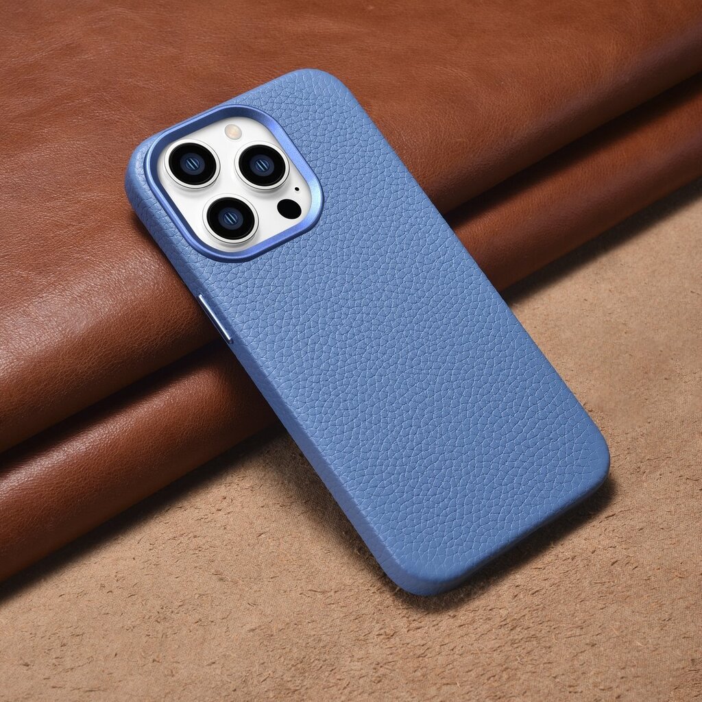 iCarer Litchi Leather iPhone 14 Pro Max Magnetic with MagSafe Light Blue (WMI14220712-LB) kaina ir informacija | Telefono dėklai | pigu.lt