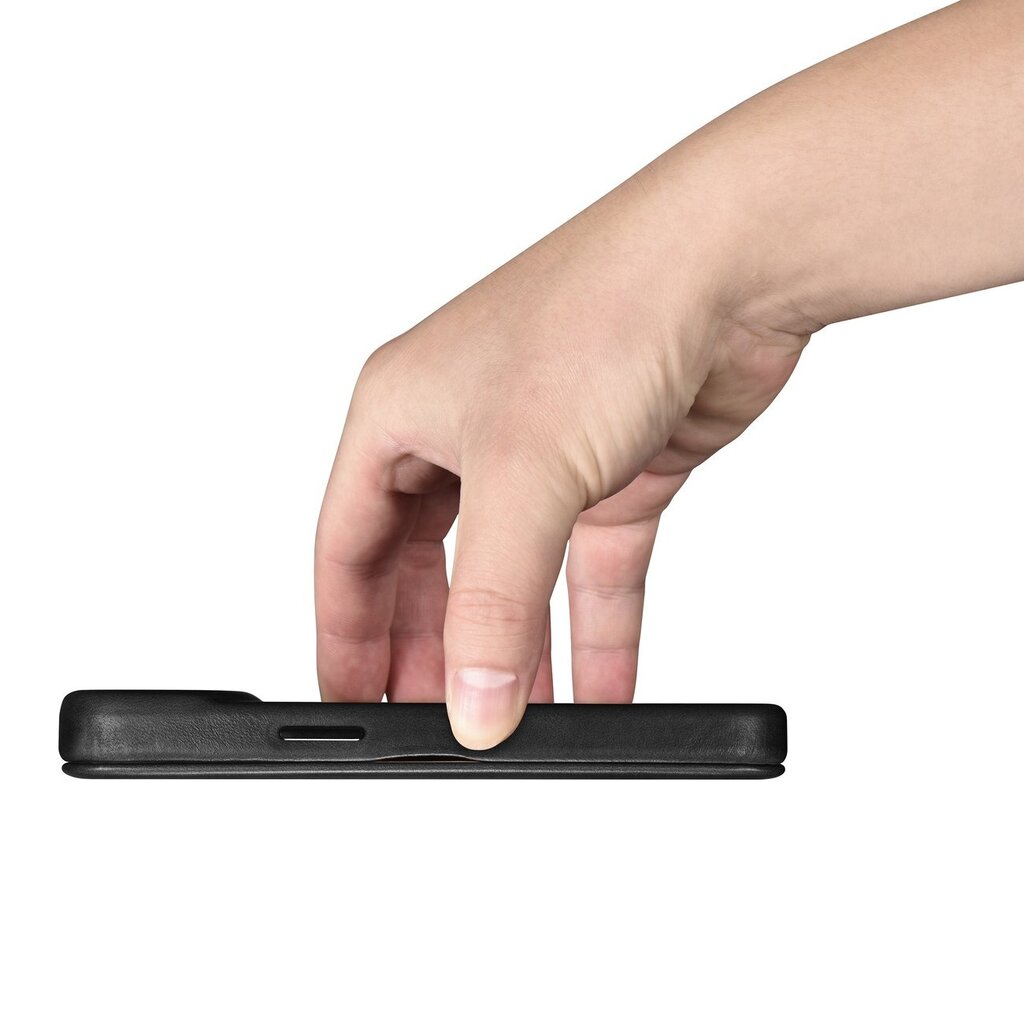 iCarer Leather iPhone 14 Flip Magnetic MagSafe Black (AKI14220705-BK) kaina ir informacija | Telefono dėklai | pigu.lt