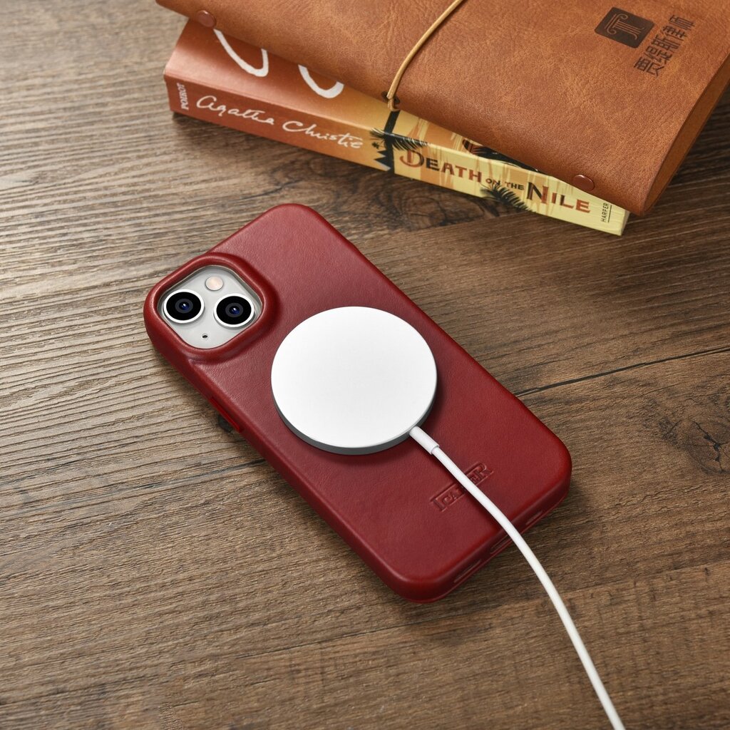 iCarer Leather iPhone 14 Flip Magnetic MagSafe Red (AKI14220705-RD) цена и информация | Telefono dėklai | pigu.lt