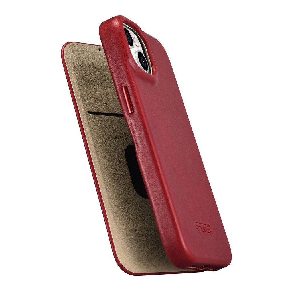 iCarer Leather iPhone 14 Plus Flip Magnetic MagSafe red (AKI14220707-RD) kaina ir informacija | Telefono dėklai | pigu.lt