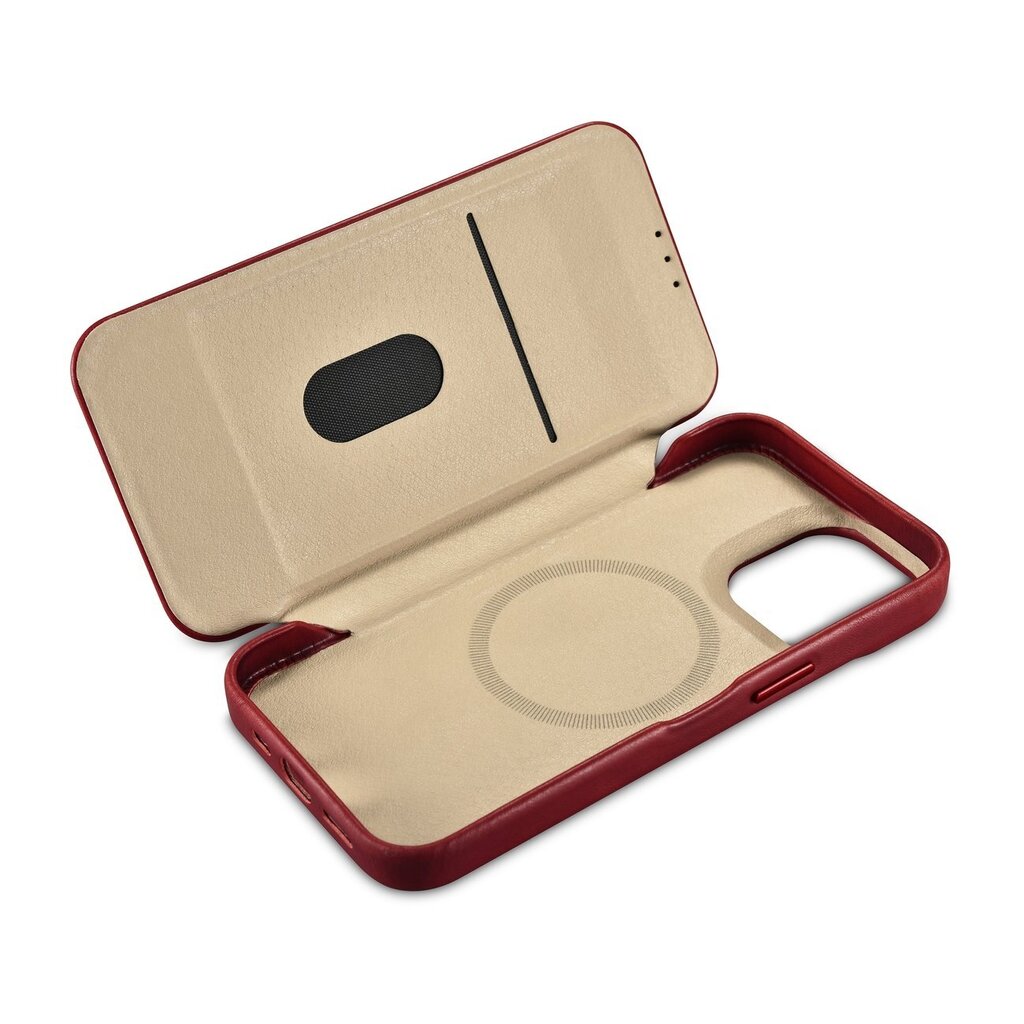 iCarer Leather iPhone 14 Pro Max Flip Magnetic MagSafe Red (AKI14220708-RD) kaina ir informacija | Telefono dėklai | pigu.lt