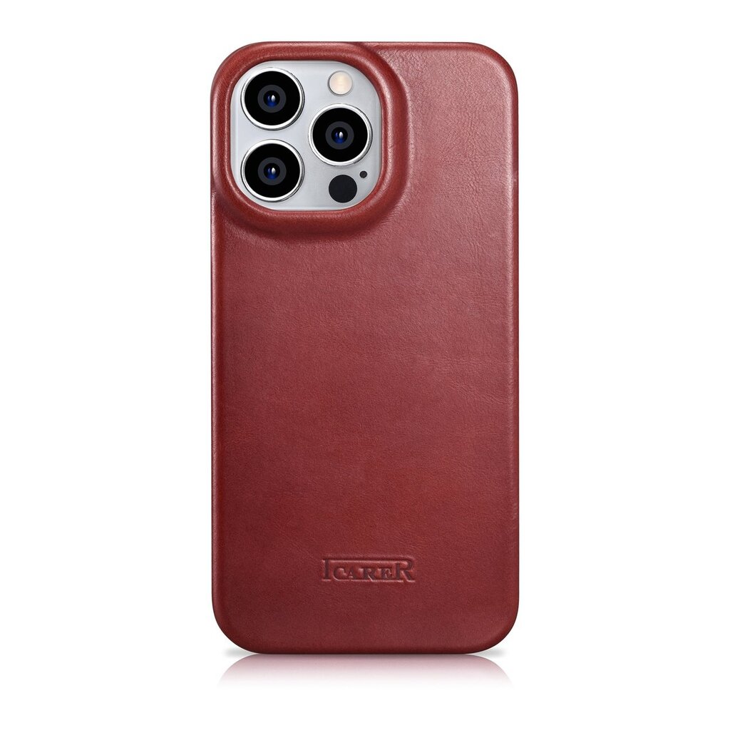 iCarer Leather iPhone 14 Pro Max Flip Magnetic MagSafe Red (AKI14220708-RD) kaina ir informacija | Telefono dėklai | pigu.lt