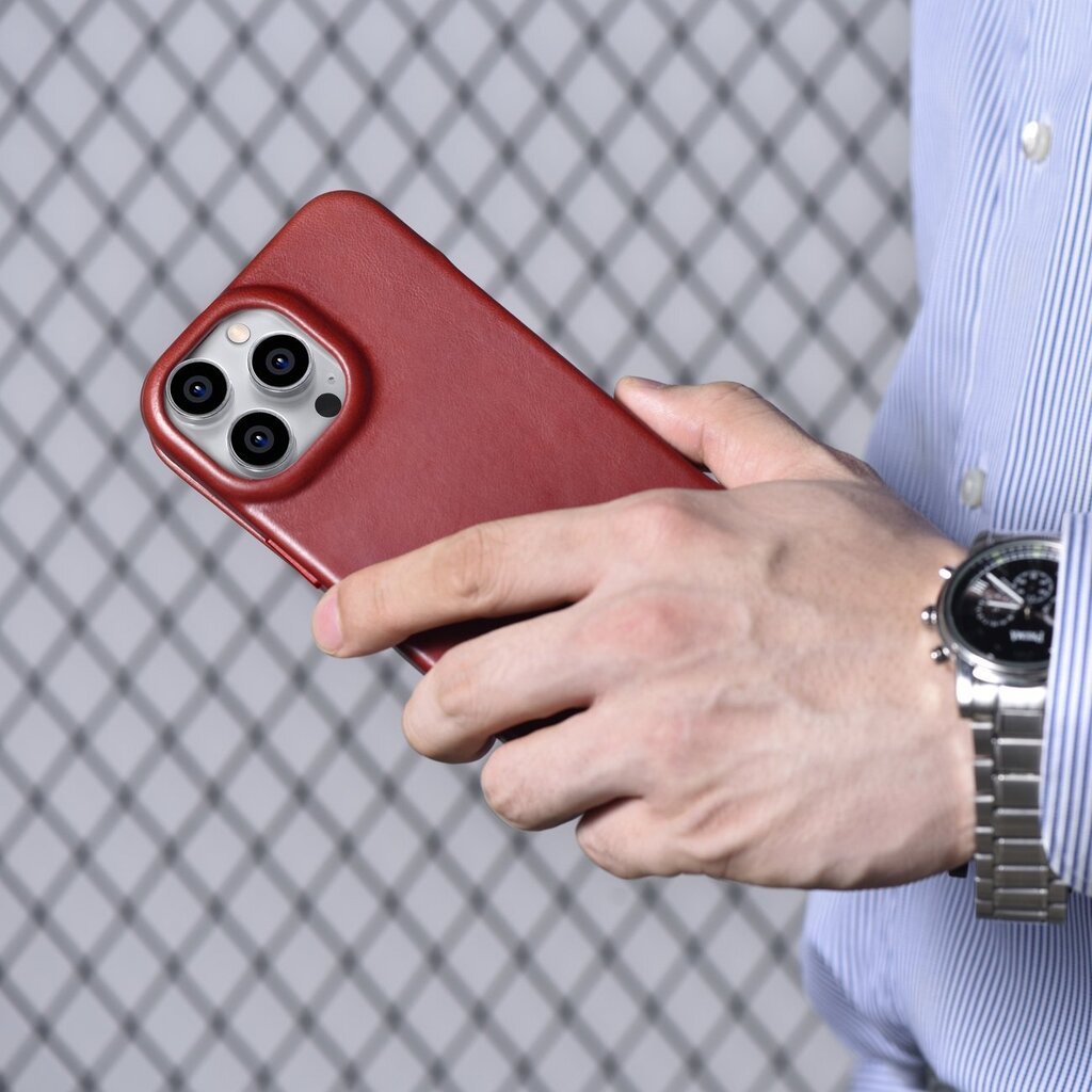 iCarer Leather iPhone 14 Pro Max Flip Magnetic MagSafe Red (AKI14220708-RD) kaina ir informacija | Telefono dėklai | pigu.lt