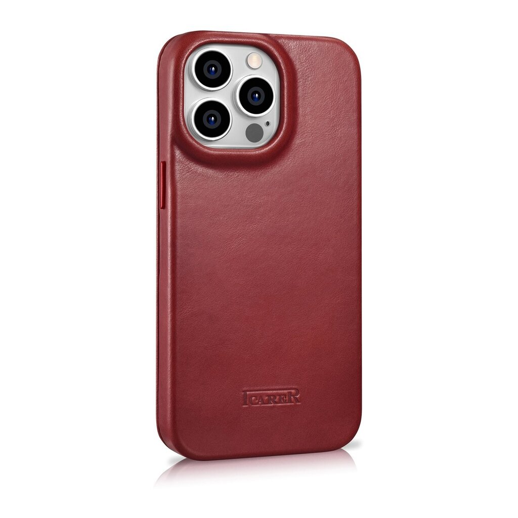 iCarer Leather iPhone 14 Pro Max Flip Magnetic MagSafe Red (AKI14220708-RD) kaina ir informacija | Telefono dėklai | pigu.lt