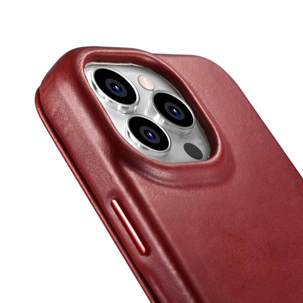 iCarer Leather iPhone 14 Pro Max Flip Magnetic MagSafe Red (AKI14220708-RD) kaina ir informacija | Telefono dėklai | pigu.lt