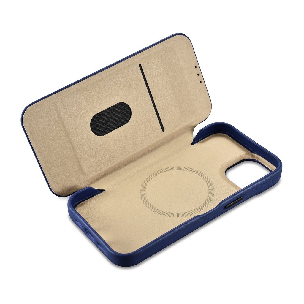 iCarer Leather iPhone 14 Plus Flip Magnetic MagSafe Blue (WMI14220715-BU) kaina ir informacija | Telefono dėklai | pigu.lt