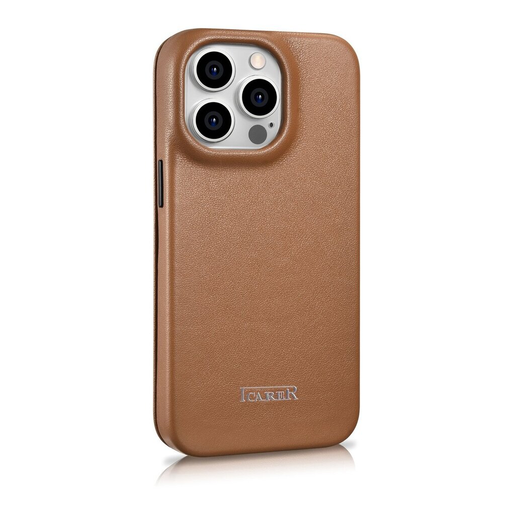 iCarer Leather iPhone 14 Pro Max Flip Magnetic MagSafe Leather Brown (WMI14220716-BN) kaina ir informacija | Telefono dėklai | pigu.lt