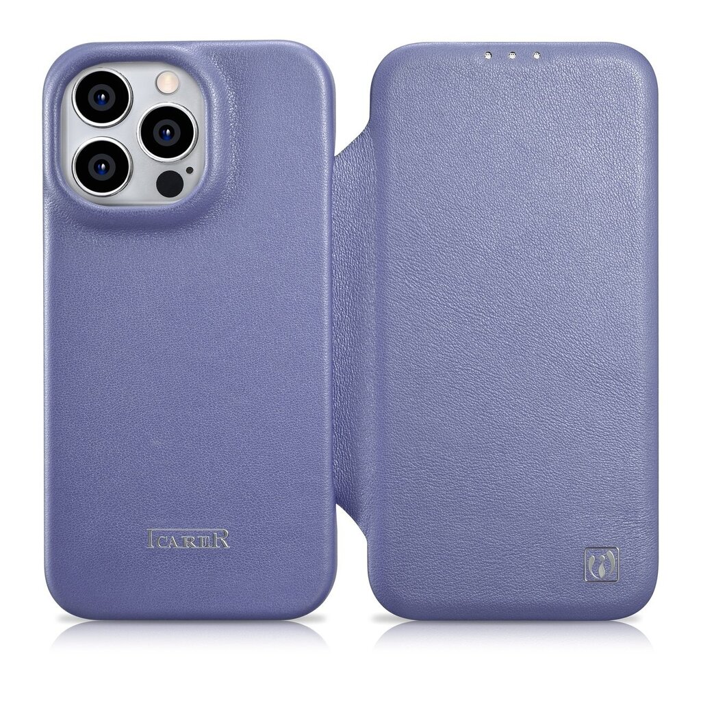 iCarer Leather iPhone 14 Pro Max Flip Magnetic MagSafe Light Purple (WMI14220716-LP) цена и информация | Telefono dėklai | pigu.lt