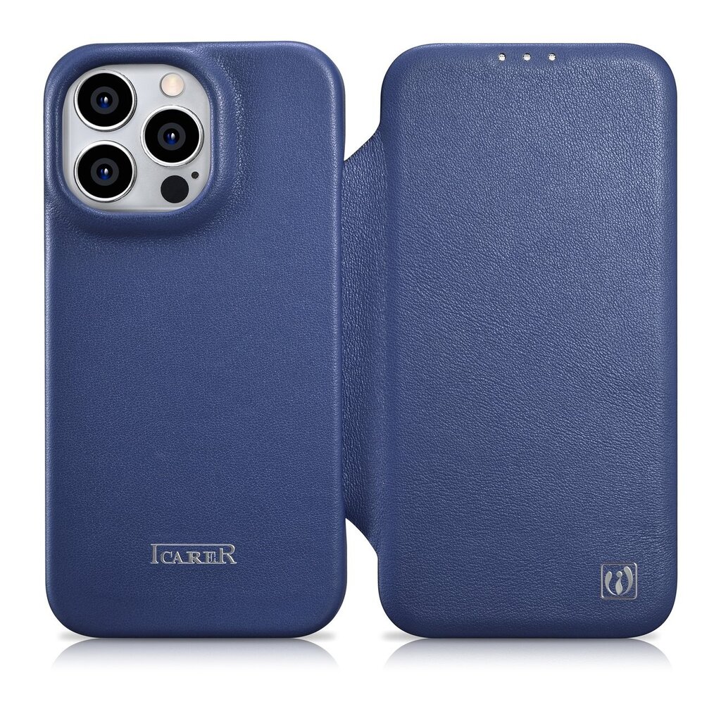 iCarer Leather iPhone 14 Pro Max Flip Magnetic MagSafe Blue (WMI14220716-BU) kaina ir informacija | Telefono dėklai | pigu.lt