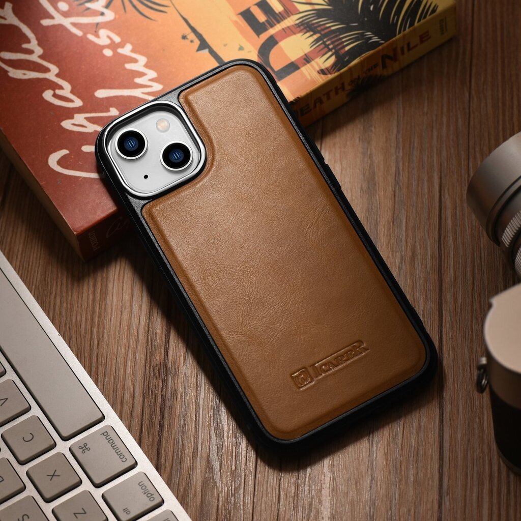 iCarer Leather iPhone 14 (MagSafe compatible) brown (WMI14220717-TN) kaina ir informacija | Telefono dėklai | pigu.lt