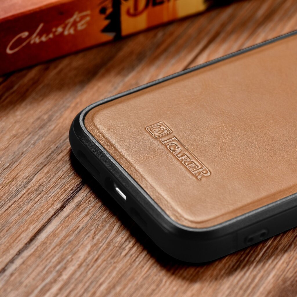 iCarer Leather iPhone 14 (MagSafe compatible) brown (WMI14220717-TN) kaina ir informacija | Telefono dėklai | pigu.lt