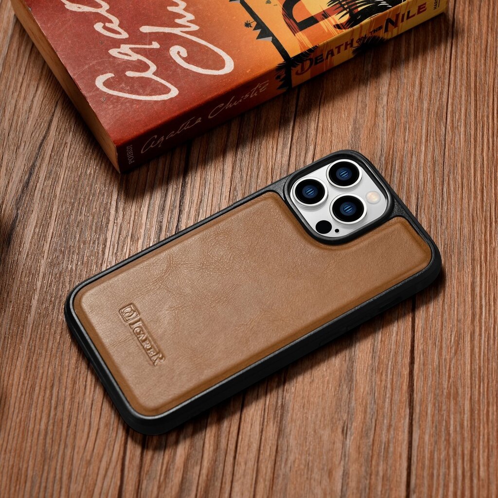 iCarer Leather iPhone 14 Pro (MagSafe compatible) brown (WMI14220718-TN) kaina ir informacija | Telefono dėklai | pigu.lt