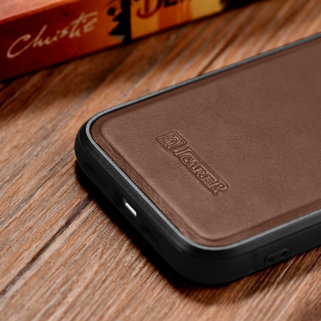 iCarer Leather iPhone 14 Pro Max (MagSafe compatible) brown (WMI14220720-BN) kaina ir informacija | Telefono dėklai | pigu.lt